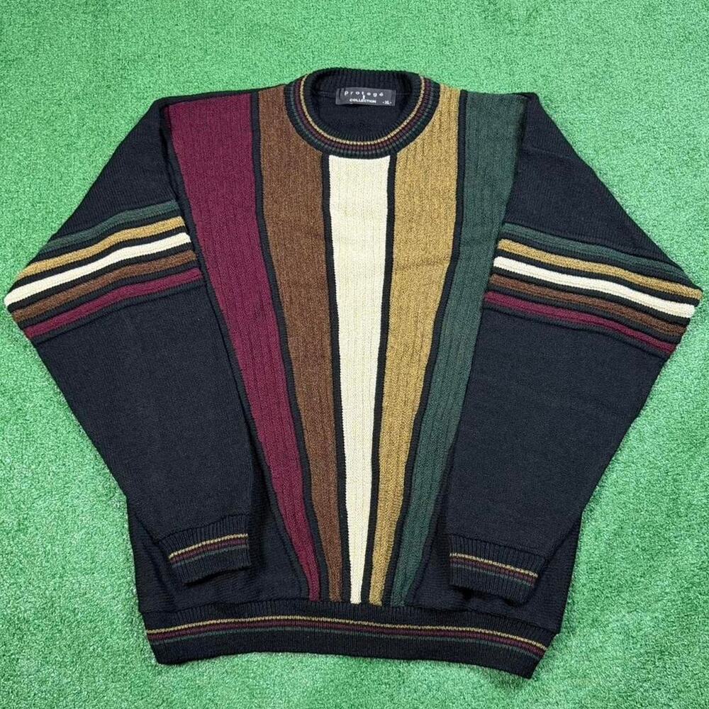 Vintage Protege Collection 3D Knit Sweater Mens XL Colorblock Striped Coogi 90s